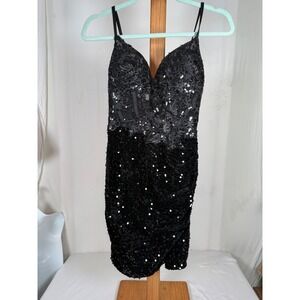 Black Sequin Lace Corset Mini Dress Evening Cocktail Party Prom Women Size 4
